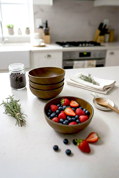 Kitchen Life Wooden Look Snack Bowl Round Serving Bowl Presentation Bowl 10 cm