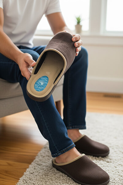 Ceyo Papuci de casă complet ortopedici pentru bărbați, confortabili, maro-bej, cu toc