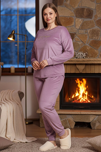 REMSA Set pijama din catifea pentru femei marime mare 25391 Liliac
