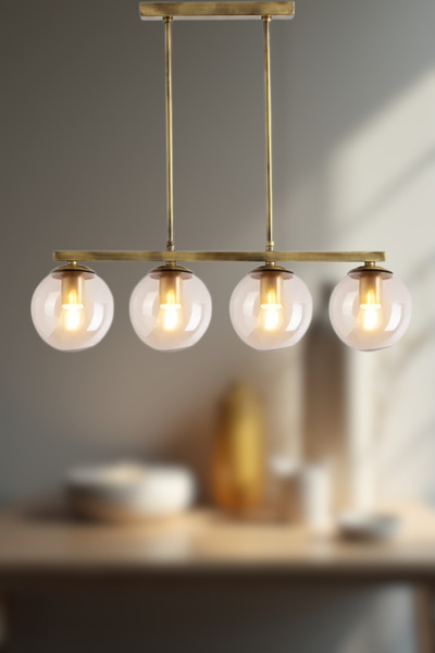 RONİSU AYDINLATMA Velarion Sarkıt 4'lü Camlı Avize - Şık Tasarımlı Modern Avize