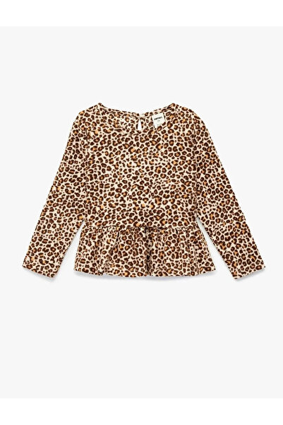 Koton Бежова блуза с дълги ръкави и леопардов принт за момиченца 6WMG10204AK