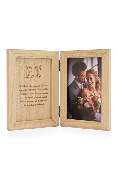 NUPTIO Ramă foto dublă 'Love', 10x15cm, din lemn alb, vintage