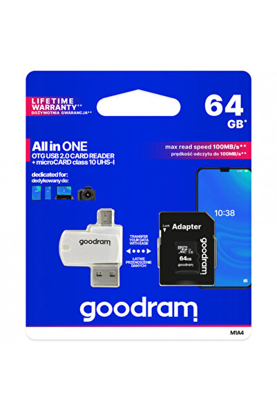 Goodram Card Memorie microSDXC GoodRam, 64Gb, Clasa 10 / UHS-1 U1, Cu Cititor Card si Adaptor M1A4-0640R12