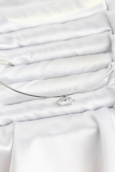 Marsilyan Brass Silver Color Choker Model Zircon Stone Women's Necklace Ieg-8975