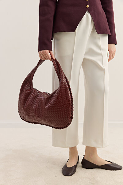 EMNORA Örgü Dokulu Hobo Çanta Bordo