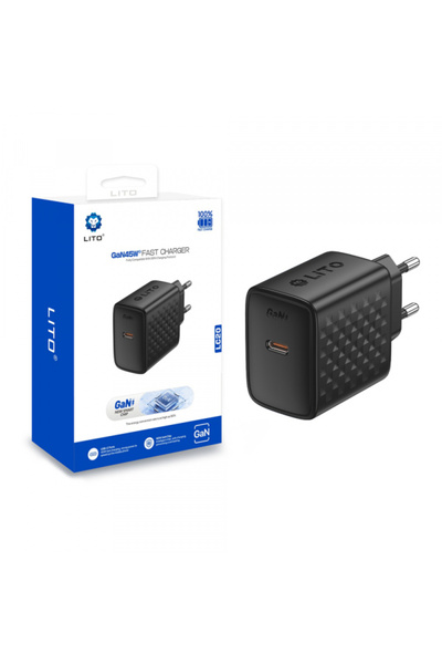 Lito LC20 Wall Charger, 45W, 3A, 1 x USB-C, Black