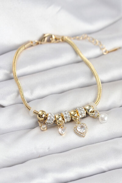 Twin Store Brass Gold Color Heart Charm Women's Bracelet
