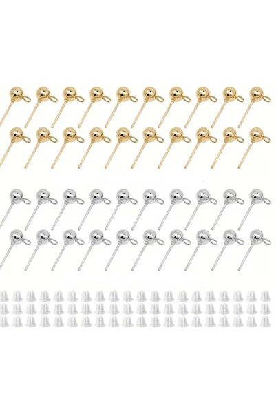 yiğit aksesuar 80 Pieces Gold and Silver Ball Head Earring Studs and Clear Ea...