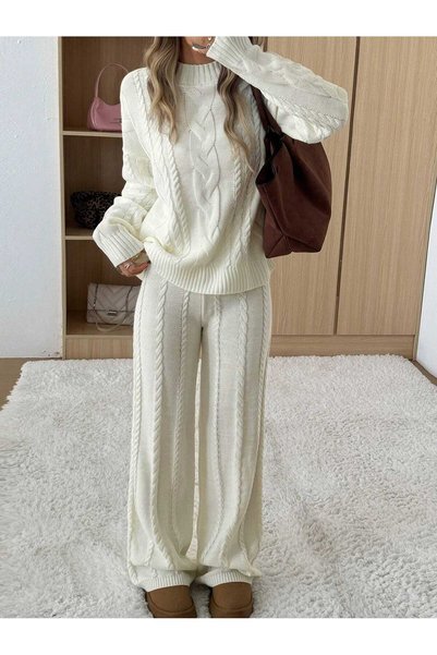 Generic Brand Set 2 piese, pulover și pantaloni cu model împletit