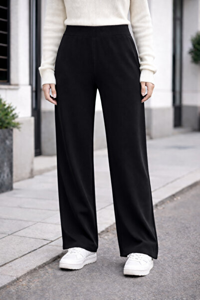 DM DİLAN MODA Women's Black Color Standard Size Elastic Waist Winter Tricot P...