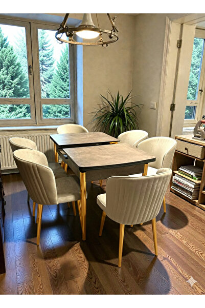 MSY HOME 4 Kişilik Exclusive Kelebek Sonomo Gold Ayaklı Modern Yemek Odası Grubu