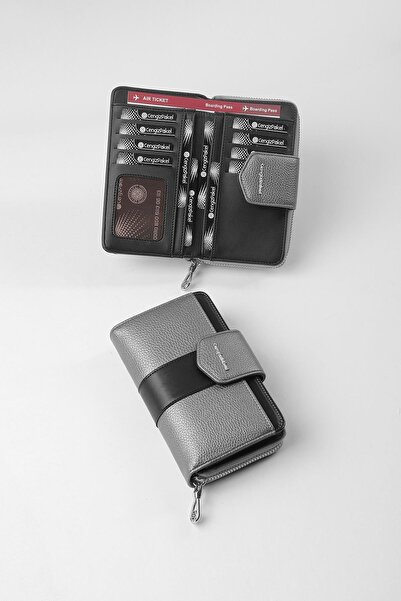 CENGİZ PAKEL Lora Medium Women's Wallet - 65317 - Silver/Black