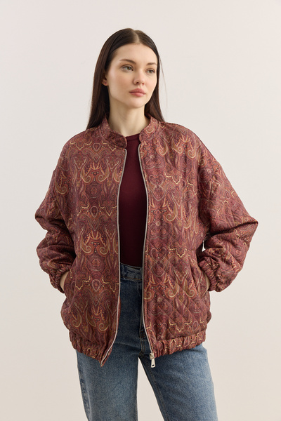 EMNORA Etnik Desen Kapitone Bomber Mont Bordo