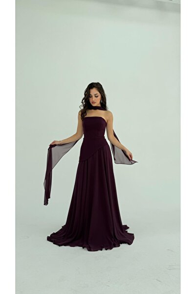 AYŞENUR DİNÇER Luna Fularlı Şifon Abiye Mor