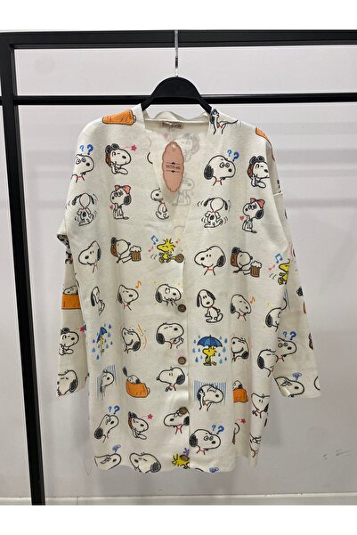 Hatun Atila Digital Printed Patterned V-Neck Buttoned Transitional Knitwear L...