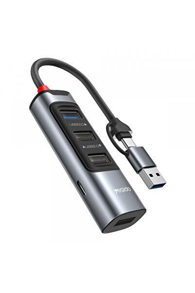 Yesido Hub USB / USB-C HB20, 5in1, Gri