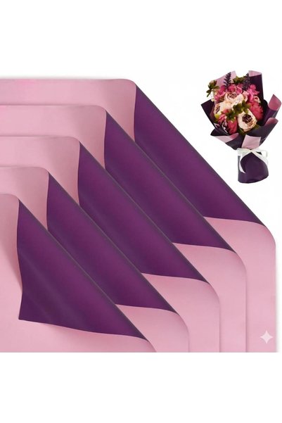 BEST PARTİ Best Çiçek Ambalaj Kağıdı 3 Adet Çift Yüzlü Mat Şeffaf Mor & Pembe...