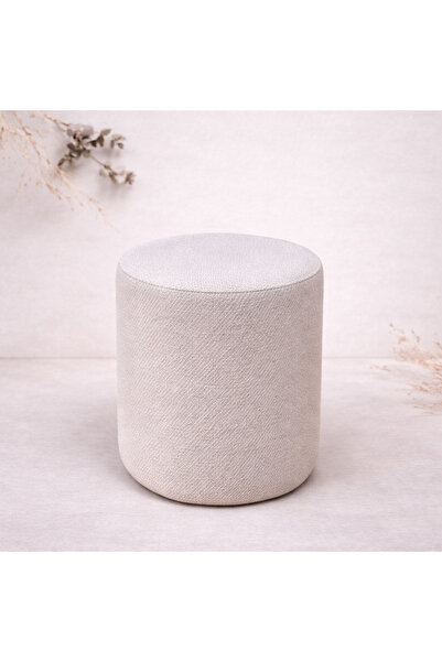 EL-MAR HOME Silindir Puf Krem | Modern Dokulu Kumaş | 50x40 cm Dekoratif Otur...