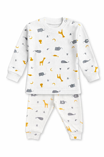 TWOO KİDS Baby Girl and Boy Corded Fabric Ribbed Bottom and Top Set with Elep...