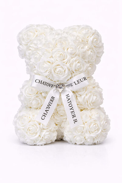 OEM Bear made of white artificial roses made of polyurethane foam, in a transparent box