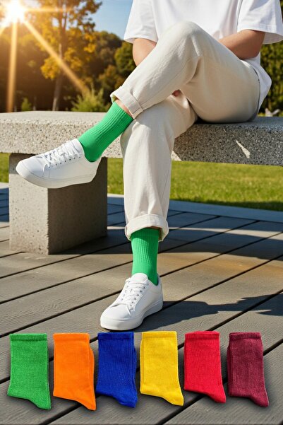 Esinti 6 Pairs Unisex Colorful Cotton Tennis Socks Long Colorful Men Women Socket Socks