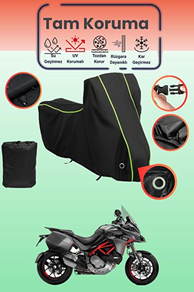 Dokaca Neo غطاء دراجة نارية أسود نيون قماش مجدّل متوافق مع دوكاتي مولتيسترادا...