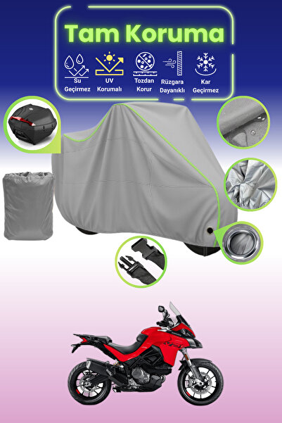 Dokaca Neo غطاء دراجة نارية رمادي نيون قماش مجدّل متوافق مع دوكاتي مولتيستراد...