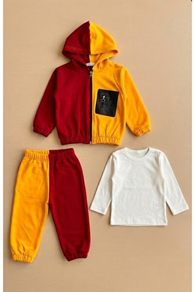 Pamuk Kozası 3'lü Sarı Kırmızı Erkek Bebek Takımı