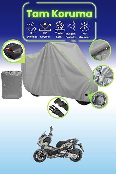 Dokaca Neo غطاء دراجة نارية رمادي نيون قماش مجدّل متوافق مع قفل وحقيبة خلفية ...