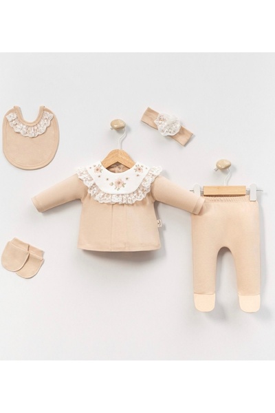 Cherub Baby طقم ملابس للأطفال حديثي الولادة مكون من 5 قطع مع ياقة مزينة بالزه...