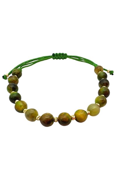 Bijuteria SORELLY Brățară din aur de 14k cu mărgele și piatră serpentină de 6 mm