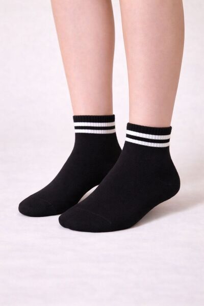 bilinen çorap UNİSEX 3 ÇİFT SİYAH 2 ÇİZGİLİ KOLEJ ÇORAP