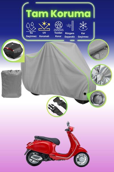 Dokaca Neo غطاء دراجة نارية رمادي نيون قماش مجدّل متوافق مع Piaggio Vespa 150