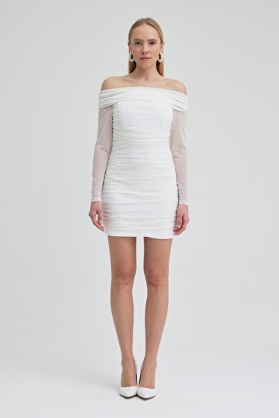 Lijuri Draped madonna neck mini dress 2933 r5-j-k5