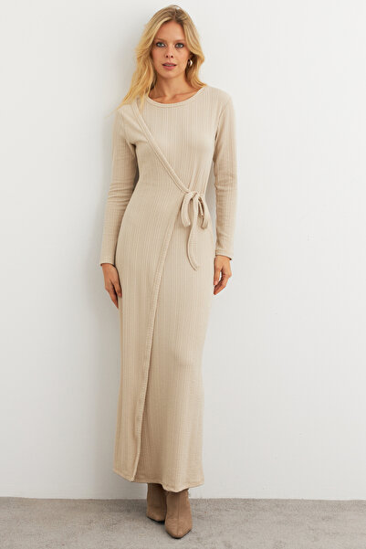 NEW JOURNAL Kadın Vanilya Kruvaze Maxi Elbise COL31