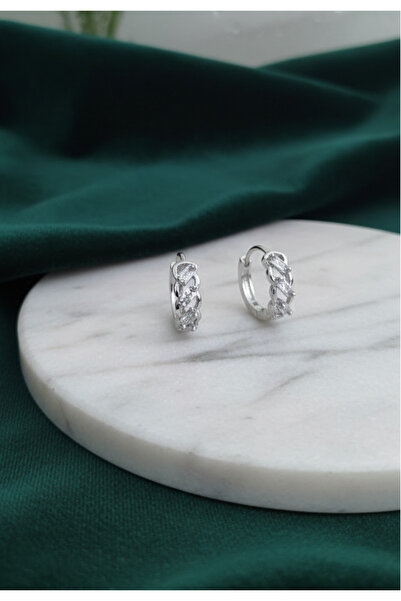 JewAksesuar Silver Color Zircon Stone Steel Earrings