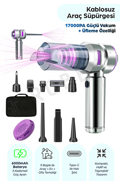ROBEVE Vakumlu Oto Süpürgesi Şarjlı El Süpürgesi Çok Fonksiyonlu 3 Kademeli 1...
