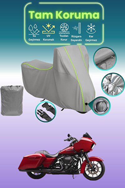 Dokaca Neo غطاء محرك رمادي نيون قماش مجدّل متوافق مع هارلي ديفيدسون رود جلايد...