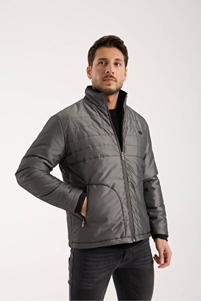 Wise Men's Quilted Combed Cotton Lined Thick Coat with Zipper Pockets, Mock N...