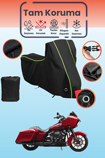 Dokaca Neo غطاء دراجة نارية أسود نيون قماش مجدّل متوافق مع هارلي ديفيدسون رود...