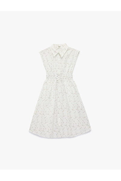 Koton A-Line Sleeveless Patterned Shirt Collar Midi Dress