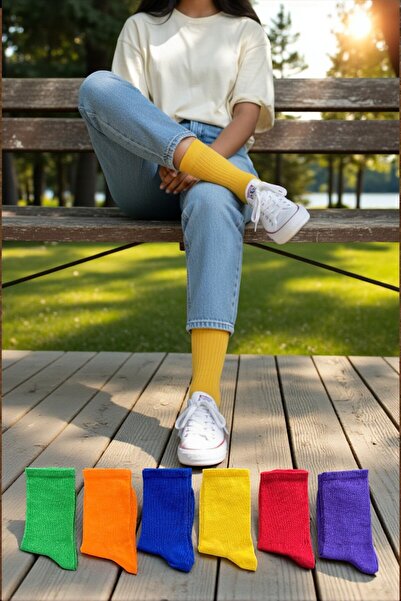 Esinti 6 Pairs Unisex Colorful Cotton Tennis Socks Long Colorful Men Women Socket Socks