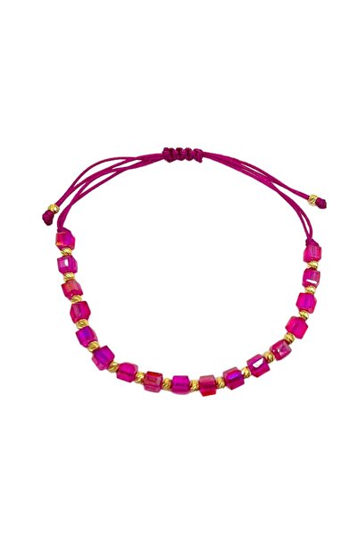 Bijuteria SORELLY Brățară din aur de 14k cu lanț cu bile și cristal cubic roz de 4 mm