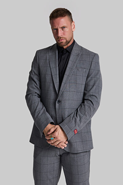 GustmanModa Erkek Füme Kareli Slim Fit Klasik Blazer Ceket