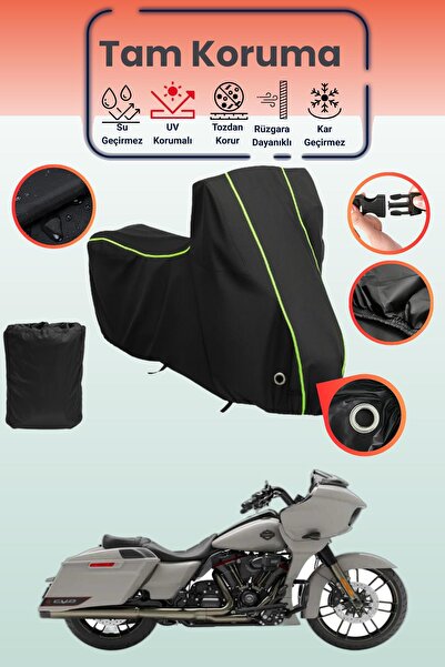 Dokaca Neo غطاء دراجة نارية أسود نيون قماش مجدّل متوافق مع هارلي ديفيدسون CVO...