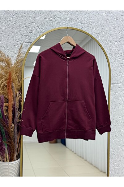 BENAHOLL Dorora Two-String Zippered Hooded Cardigan-Zi̇3099 Burgundy