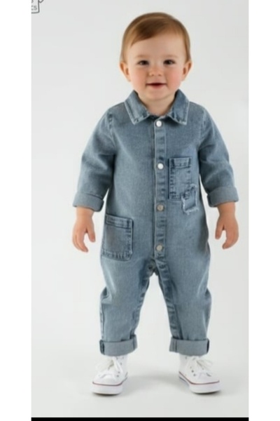 Necix's Button Detailed Baby Denim Light Blue Jumpsuit