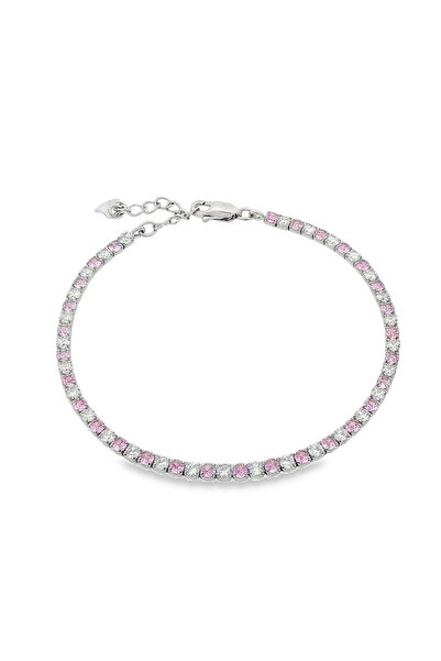 Bijuteria SORELLY 2mm Silver Tennis Bracelet with White and Pink Stones