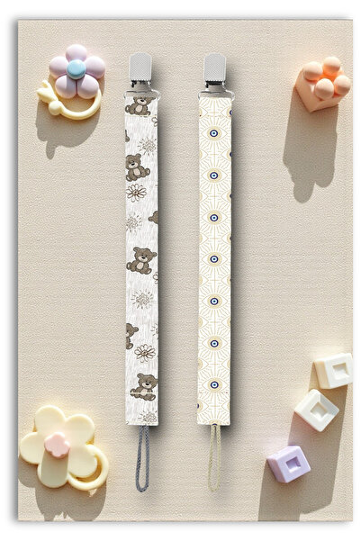 Mia Aurora 2li Set Emzik Askısı Emzik Zinciri Emzik Tutacağı Gri Ayıcık Çiçek...