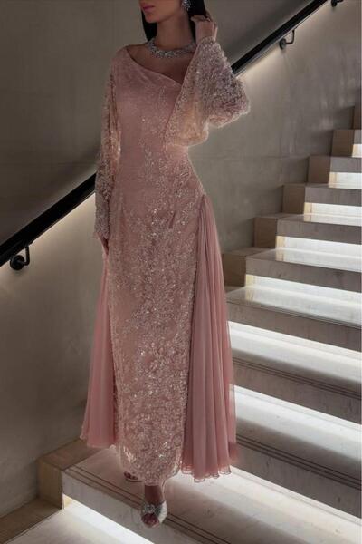 RUANI BIUTI Soft off-shoulder evening dress in pink